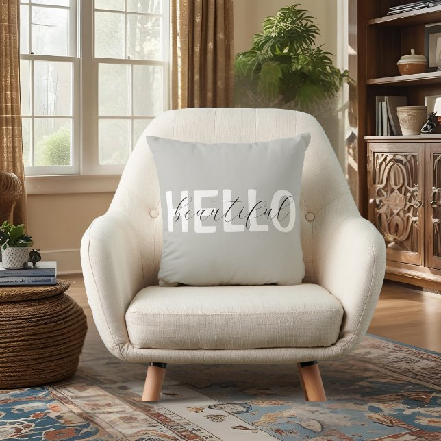 Cojín Decorativo Gris "Hello Beautiful" personalizado (Subido por el creador)