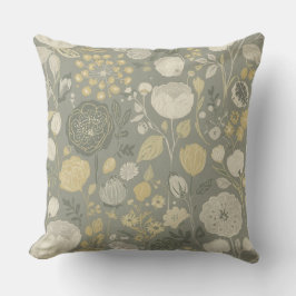 Cojín Decorativo Gris Medio Mantequilla Amarillo Crema Floral Moder