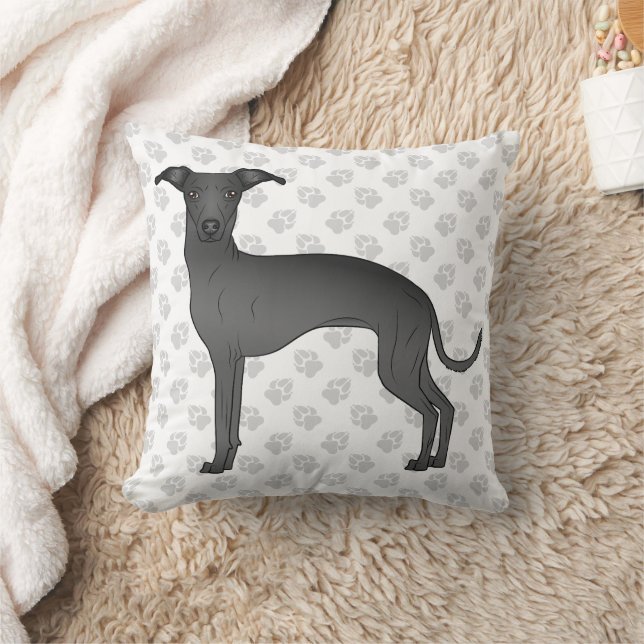 Cojín Decorativo Gris negro italiano perro de caricatura con patas (Manta)