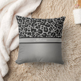 Cojín Decorativo Gris plateado de papel de animales leopardo