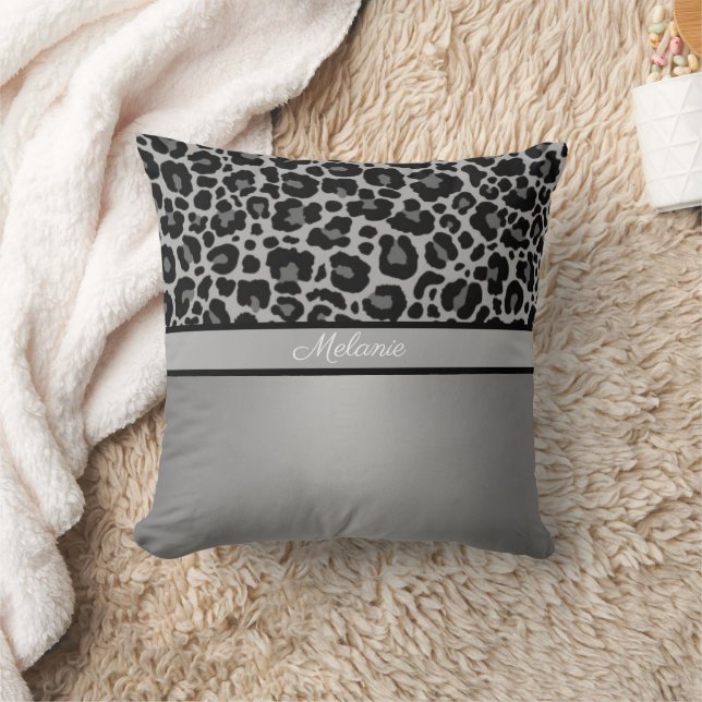 Cojín Decorativo Gris plateado de papel de animales leopardo (Manta)