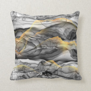 Cojín Decorativo Gris Plateado Dorado Tinta de Alcohol Abstracto mo