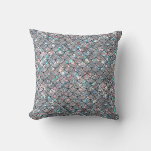 Cojín Decorativo Gris plateado Mermaid Pescado escalas Holográficas