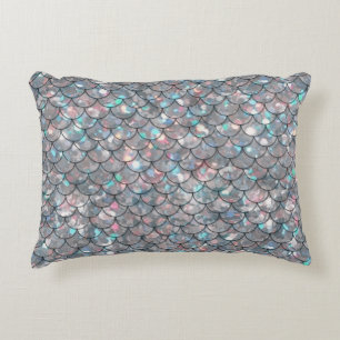 Cojín Decorativo Gris plateado Mermaid Pescado escalas Holográficas