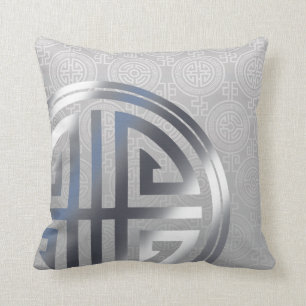 Cojín Decorativo Gris plateados ornamentales orientales del símbol
