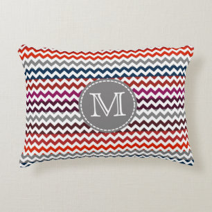Cojín Decorativo Gris Rojo Gris Chevron Zigzag Monograma