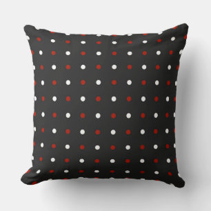 Cojín Decorativo gris, rojo pavo y puntos blancos