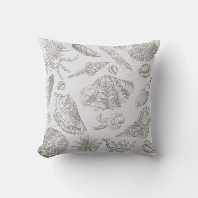 Cojín Decorativo Gris suave de salvia concha boceto antiguo de la n (Anverso)