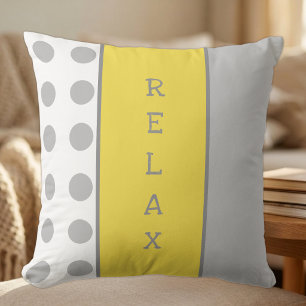 Cojín Decorativo Gris y amarillo con lunares y rayas relajan