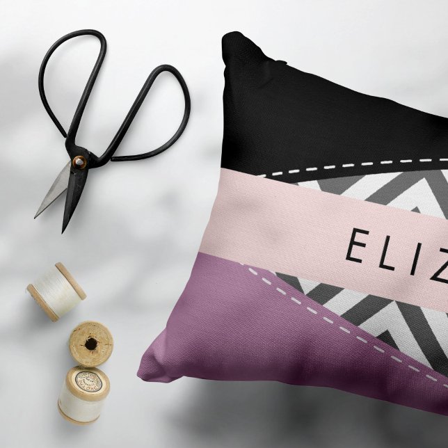 Cojín Decorativo Gris Zigzag, Gris Chevron, Púrpura, Tu Nombre (Subido por el creador)