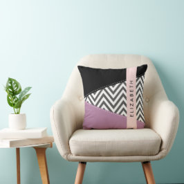 Cojín Decorativo Gris Zigzag, Gris Chevron, Púrpura, Tu Nombre