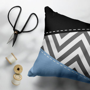 Cojín Decorativo Gris Zigzag, Gris Chevron, Zigzag Pattern, Azul