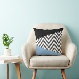Cojín Decorativo Gris Zigzag, Gris Chevron, Zigzag Pattern, Azul
