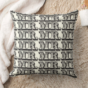 Cojín Decorativo Groom Black and Ivory Mr Typography Pattern