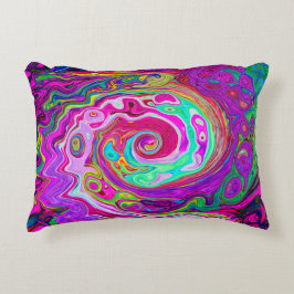 Cojín Decorativo Groovy Abstracto Retro Magenta Remolino de Arcoíri