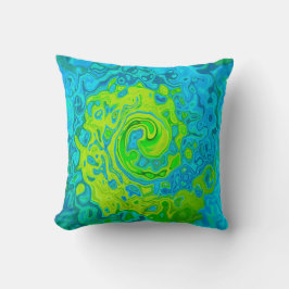Cojín Decorativo Groovy Chartreuse y Aquamarine Liquid Swirl