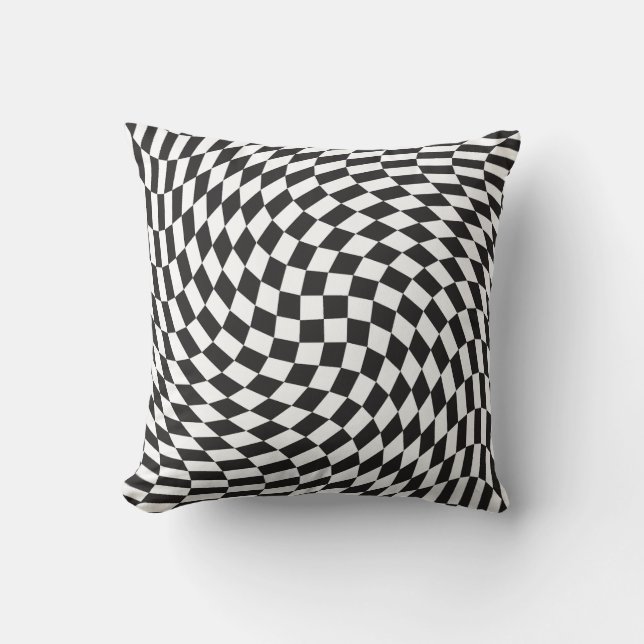 Cojín Decorativo Groovy Checkerboard Retro Negro y Blanco (Anverso)
