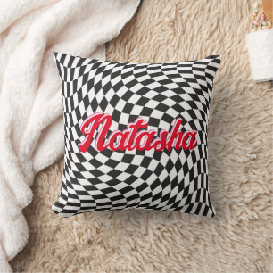 Cojín Decorativo Groovy Checkered Retro Negro y Blanco