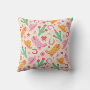 Cojín Decorativo Groovy Cowgirl Boots y patrón de Gorras con Cactus