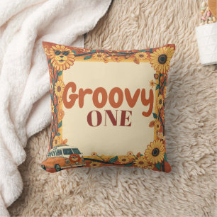 Cojín Decorativo Groovy Cumpleaños León Retro 70s Primer Cumpleaños