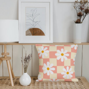 Cojín Decorativo Groovy Daisy Floral Checkerboard, años 90