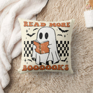 Cojín Decorativo Groovy Halloween Leer más libros Cute Bote leer