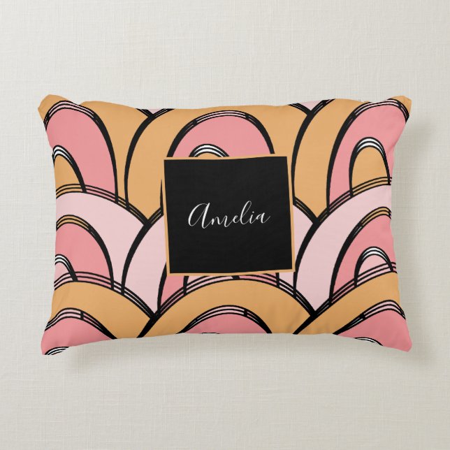 Cojín Decorativo Groovy Rainbows Pattern Naranja Pink (Anverso)