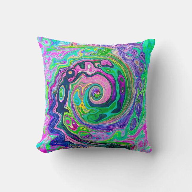 Cojín Decorativo Groovy Resumen de Aqua y Navy Lava Swirl (Anverso)