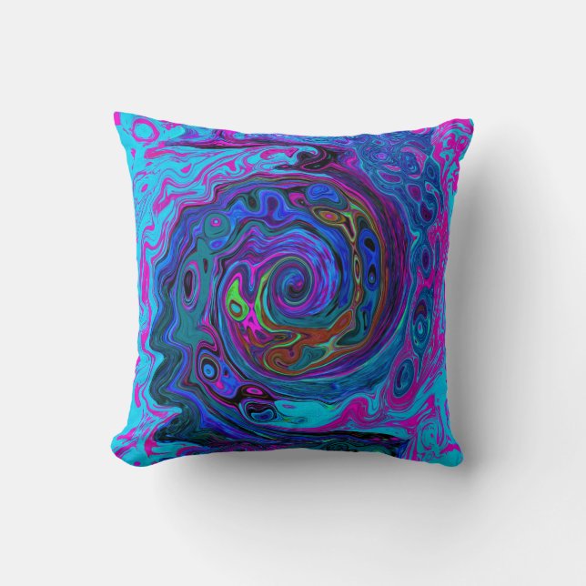 Cojín Decorativo Groovy Resumen Retro Azul y Púrpura Swirl (Anverso)