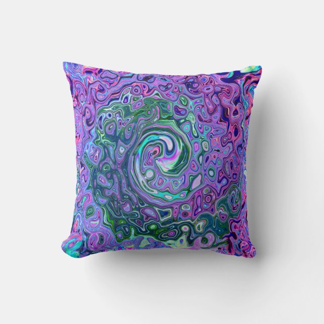 Cojín Decorativo Groovy Resumen Retro Green y Purple Swirl (Anverso)