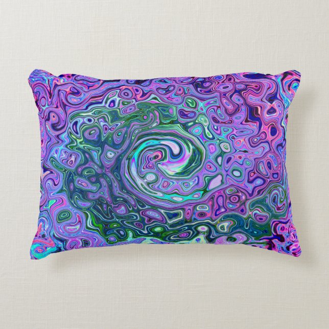 Cojín Decorativo Groovy Resumen Retro Green y Purple Swirl (Anverso)