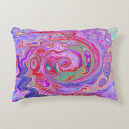 Cojín Decorativo Groovy Resumen Retro Rojo, Púrpura y Rosa Swirl