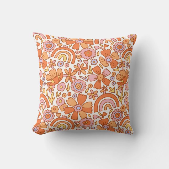 Cojín Decorativo Groovy Retro Naranja Florals (Anverso)