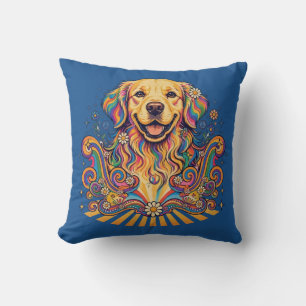 Cojín Decorativo Groovy Retro Psicodélico Golden Retriever Paz