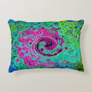 Cojín Decorativo Groovy rosa caliente y azul Resumen Swirte retro