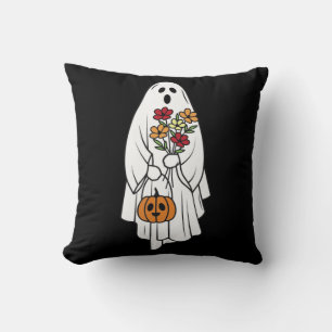 Cojín Decorativo Groovy Vintage Floral Fantasma Lindo Halloween Esp