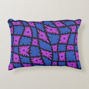 Cojín Decorativo Groovy Wavy Trippy 60 Flores Cheques Blue Pink