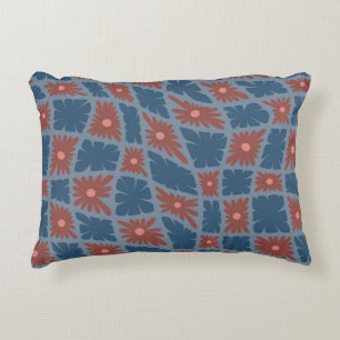 Cojín Decorativo Groovy Wavy Trippy 60 Flores Cheques Rojo Azul