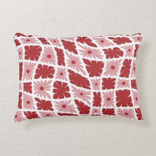 Cojín Decorativo Groovy Wavy Trippy 60 Flores Cheques Rojo Rosa