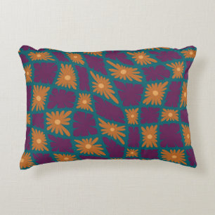 Cojín Decorativo Groovy Wavy Trippy Naranja Cheques de flores de 60