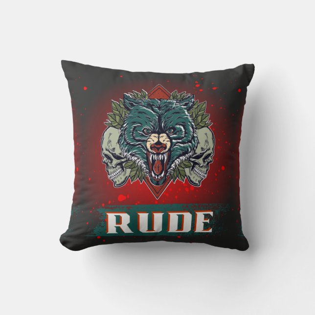 Cojín Decorativo grosero, cráneo y oso (Anverso)