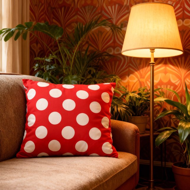 Cojín Decorativo Große Punkte - rot weiß |  (rotes Kissen mit weißen Polka Dots )