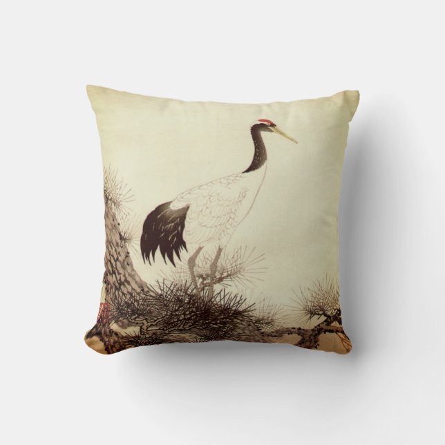Cojín Decorativo Grúa en el árbol del pino Ito NisaburoIto Nisaburo (Anverso)
