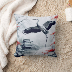 Cojín Decorativo Grúa Japonesa Elegante En Jardín Japonés