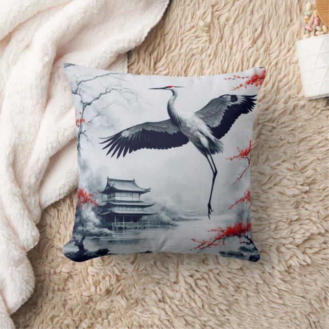 Cojín Decorativo Grúa Japonesa Elegante En Jardín Japonés (Manta)