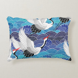 Cojín Decorativo Grúa japonesa: Patrón de pájaro ordenado.