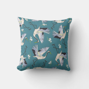 Cojín Decorativo grúa, patrón, flor de pájaro volador de ilustra