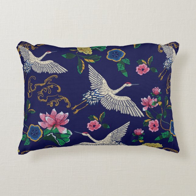 Cojín Decorativo Grúas, olas y flores japonesas. Embroidery ill (Anverso)