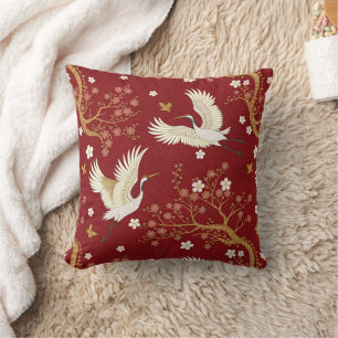 Cojín Decorativo Grulla coronada roja patrón Sakura (1)