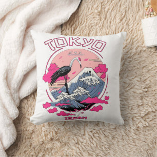 Cojín Decorativo Grulla de Tokio Japón - Monte Fuji Vintage Japonés
